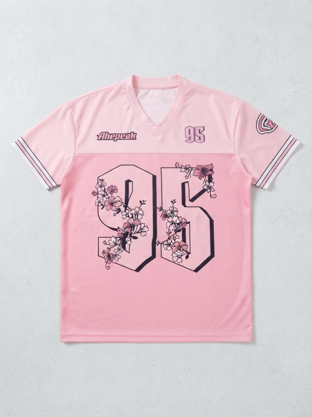Women's Pink Floral '95' V-Neck Jersey Top